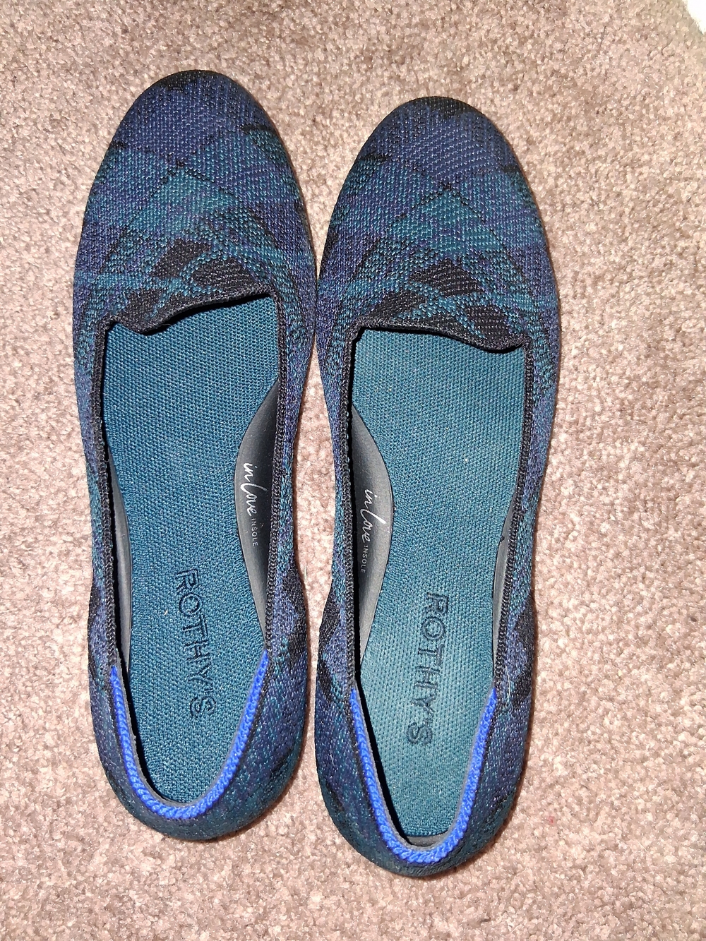 Like New Size 8 Rothy's Women's Blue Plaid Knit Pointed Toe Flats